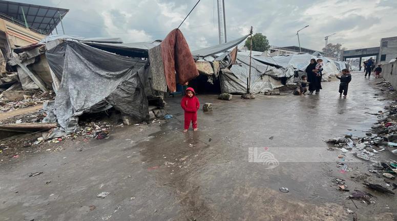 واقع النازحين في غزة قبل تعمق المنخفض الجوي. (تصوير وفا) 